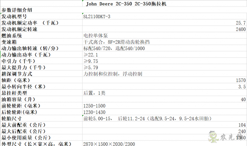 2C-350拖拉機  智能化農機設備_約翰迪爾